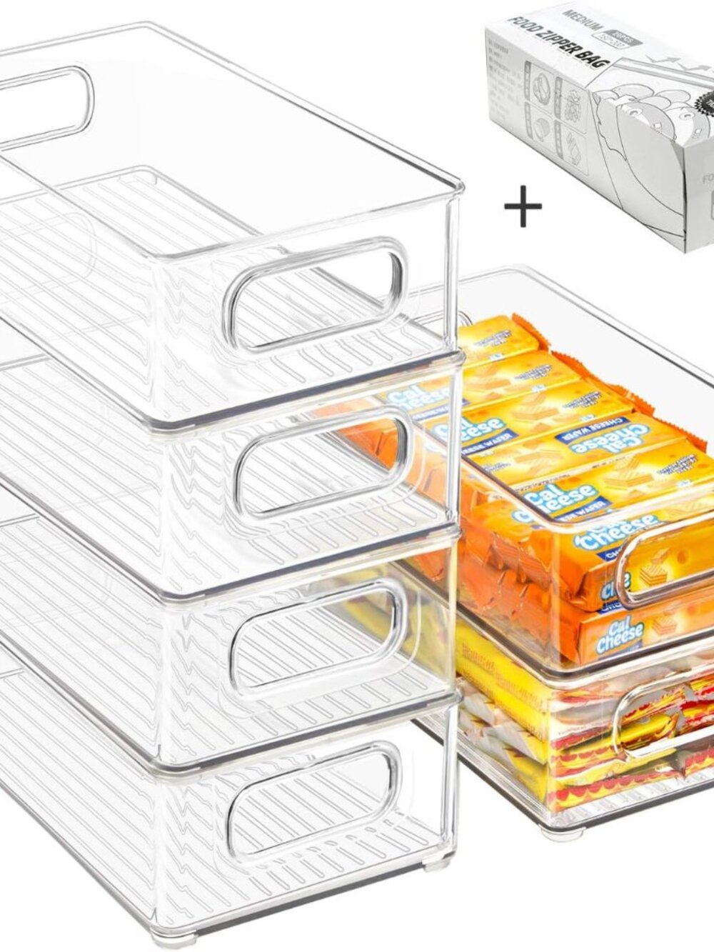 Stackable Refrigerator Organizer Bins, 6 Pack Clear Kitchen Organizer Container